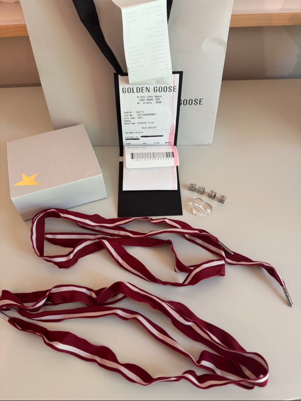 Golden Goose Burgundy and White Striped Replacement Laces